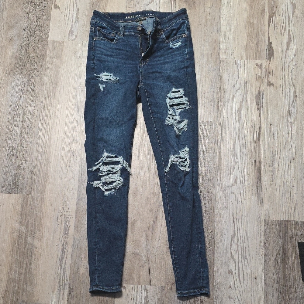 American Eagle Outfitters Dark Blue Distressed Skinny Jeans